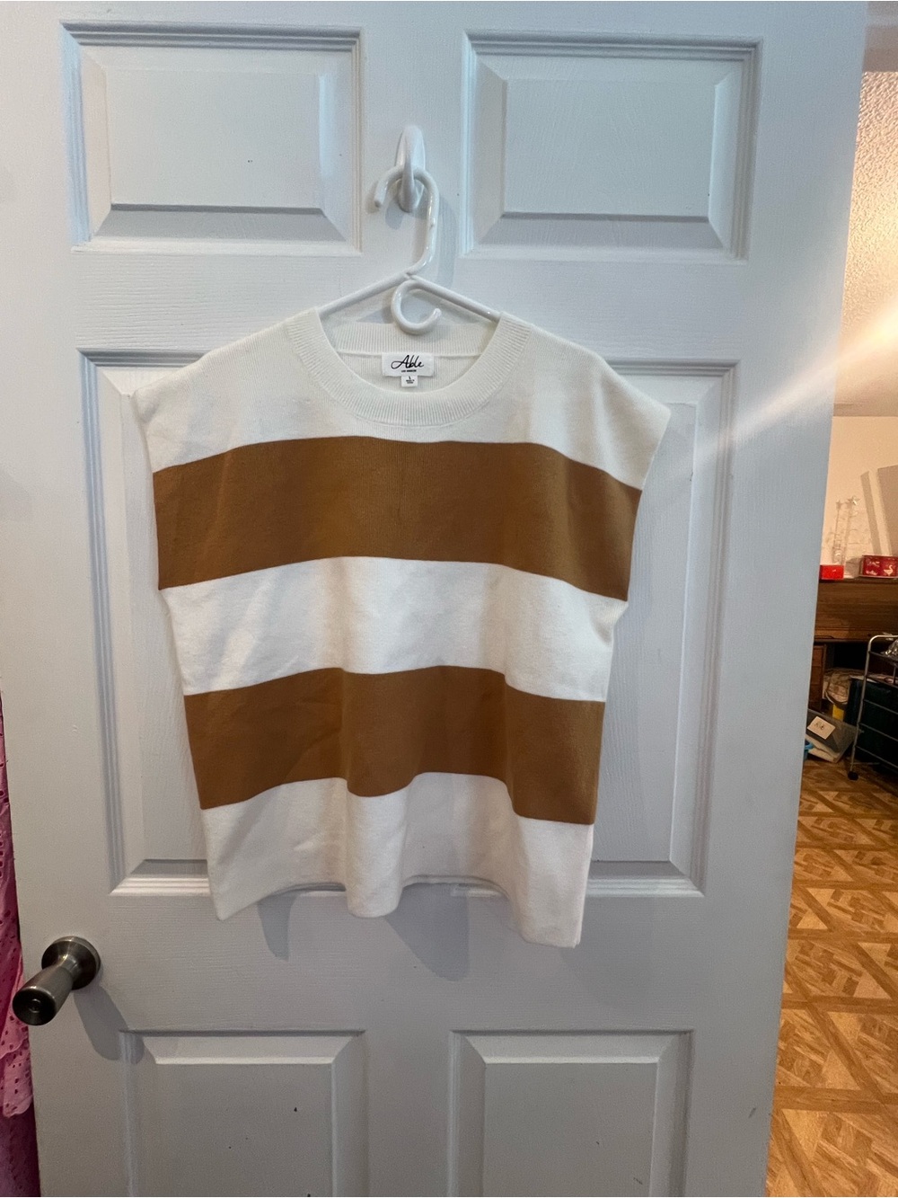 Able Cream and Brown Striped sweater Tank Topaz L